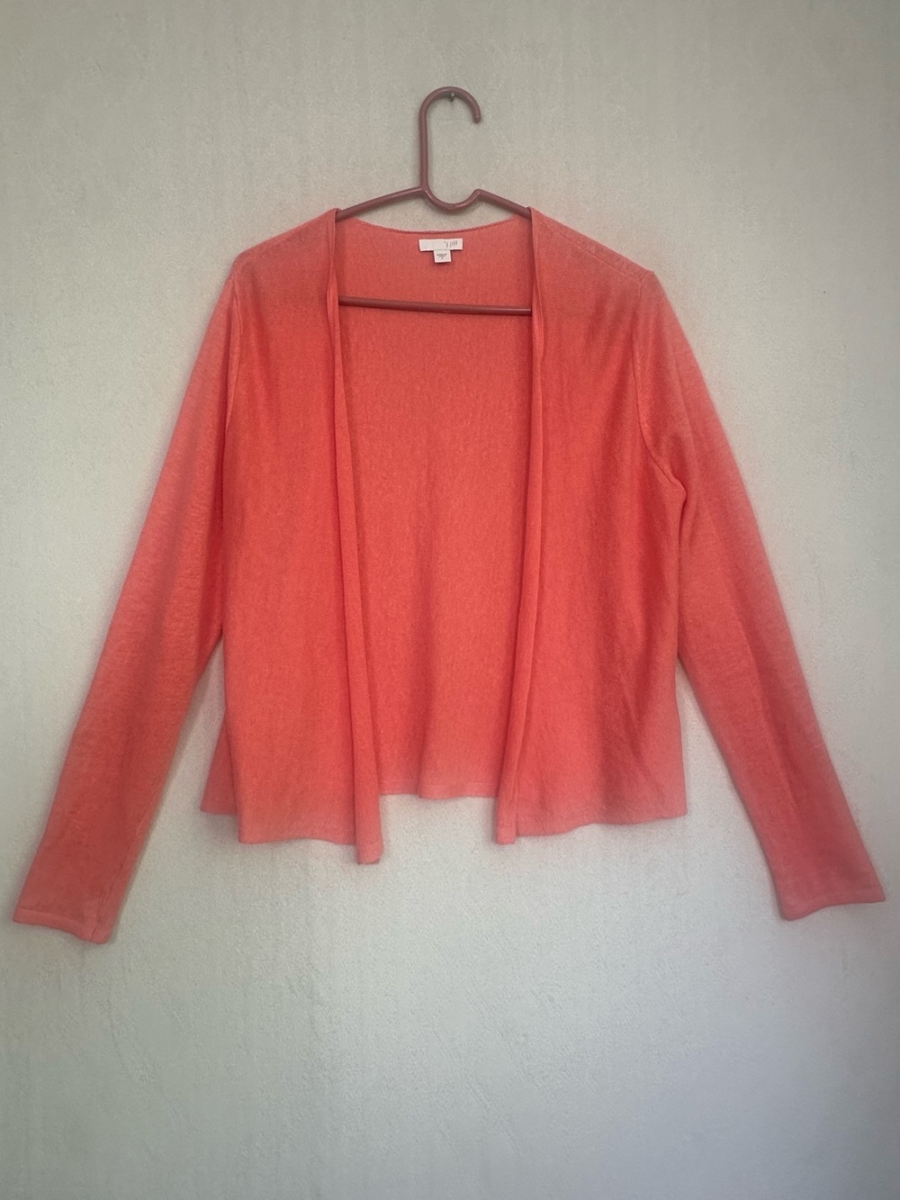 J. Jill Womens Beachy Linen Blend Open Front Cardigan Sweater Coral Sz S Coastal